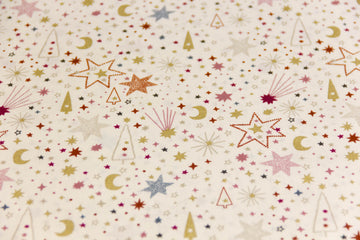Baumwollwebware Mond und Sterne, Weihnachten, hellbeige, 0,5 m
